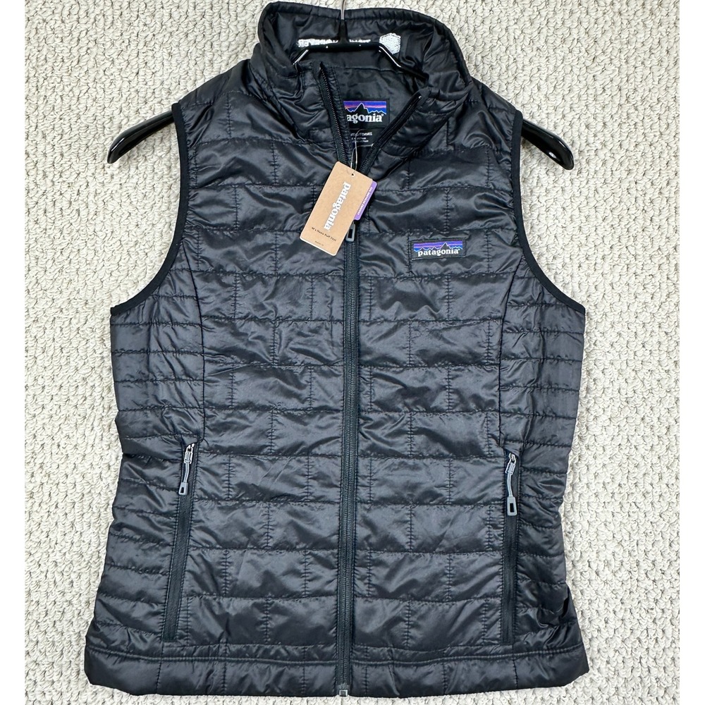Patagonia Nano Puff Vest Women S Black Lightweight Puffer Primaloft Quilted Logo